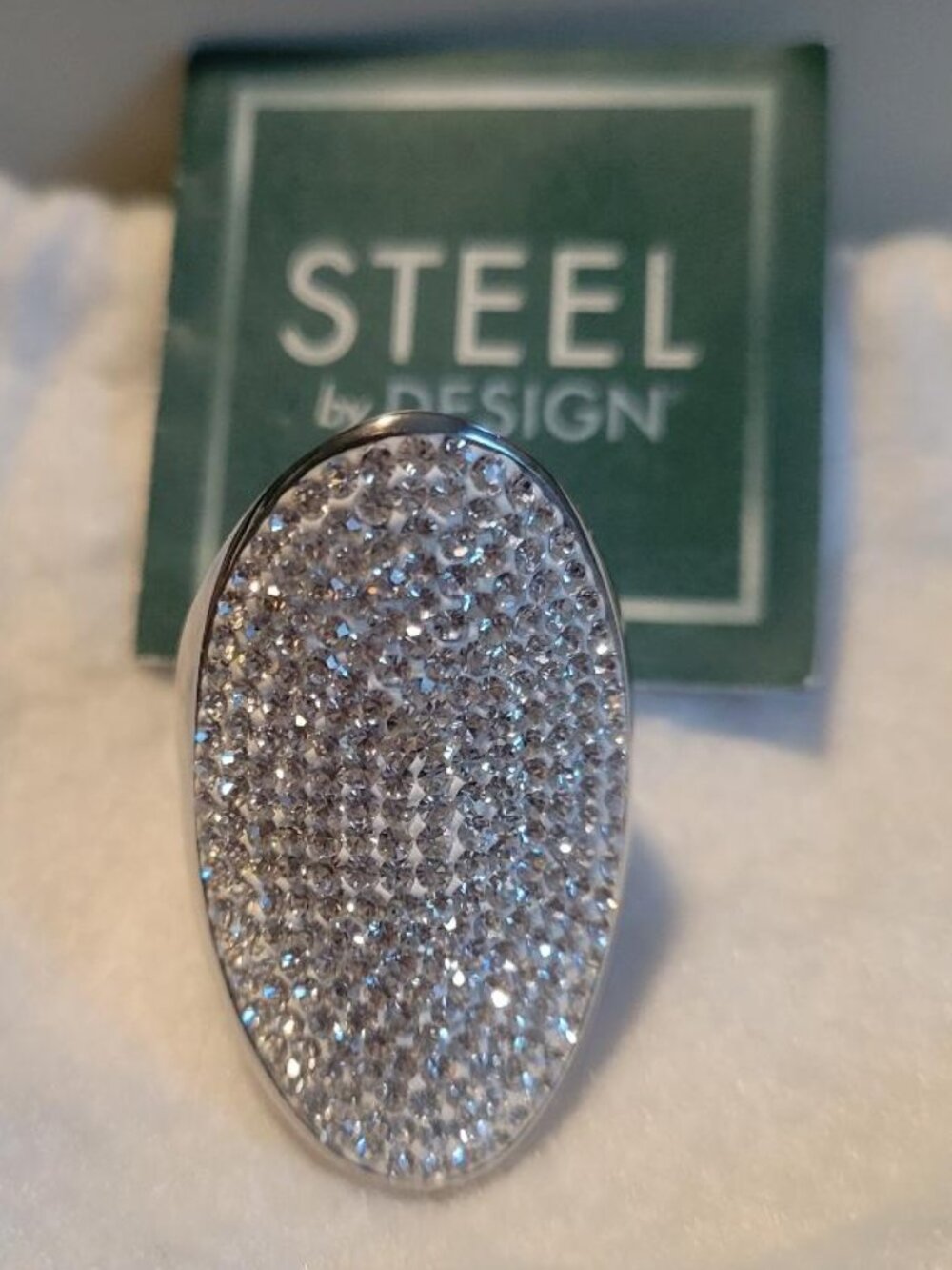 Steel by Design Crystal Pavé Oval Statement Cocktail Ring - Size 7